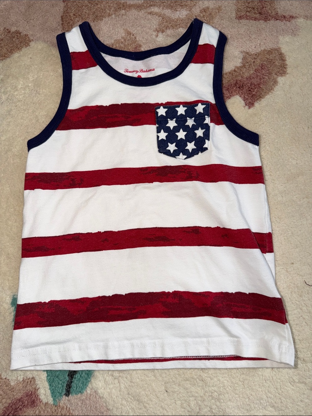 Tommy Bahama Kids White & Red Striped Tank with Navy Star Pocket